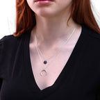 Sterling Silver Multi Double Layer Round Disc Horn Crescent Pendant Necklace