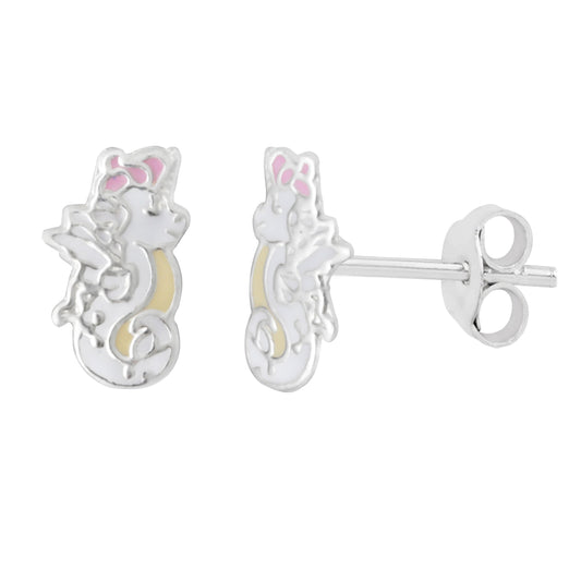 Sterling Silver Seahorse Unicorn Enamel Stud Earrings