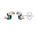 Sterling Silver Colourful Toucan Bird Rainbow Enamel Stud Earrings
