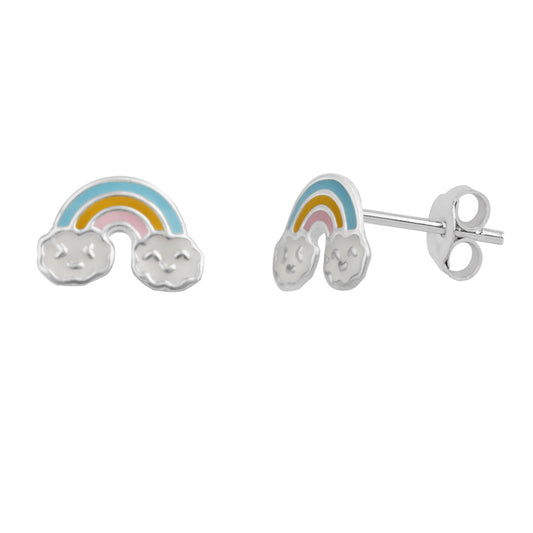 Sterling Silver Pastel Rainbow Smiley Cloud Enamel Stud Earrings