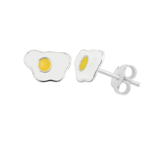 Sterling Silver Fried Eggs Enamel Stud Earrings