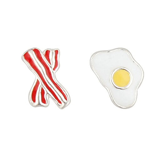 Sterling Silver Mix & Match Bacon Egg Enamel Stud Earrings