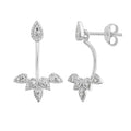 Sterling Silver Teardrop & Leaves Clear CZ Ear Jacket Stud Earrings