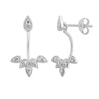Sterling Silver Teardrop & Leaves Clear CZ Ear Jacket Stud Earrings