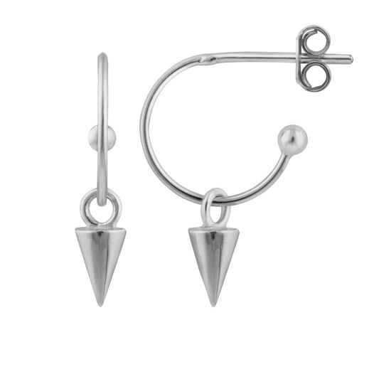sterling silver spike charm open hoop stud earrings