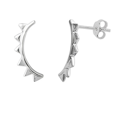 Sterling Silver Geometric Triangle Spike Ear Crawler Stud Earrings