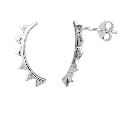 Sterling Silver Geometric Triangle Spike Ear Crawler Stud Earrings