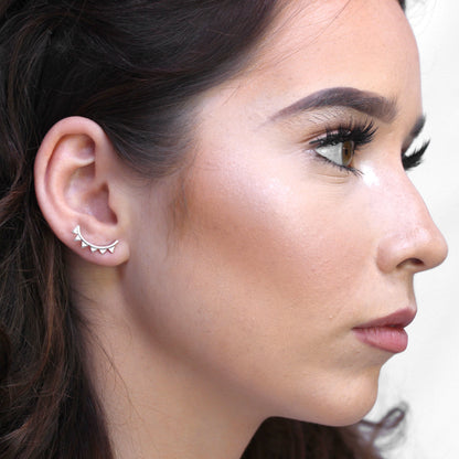 Sterling Silver Geometric Triangle Spike Ear Crawler Stud Earrings