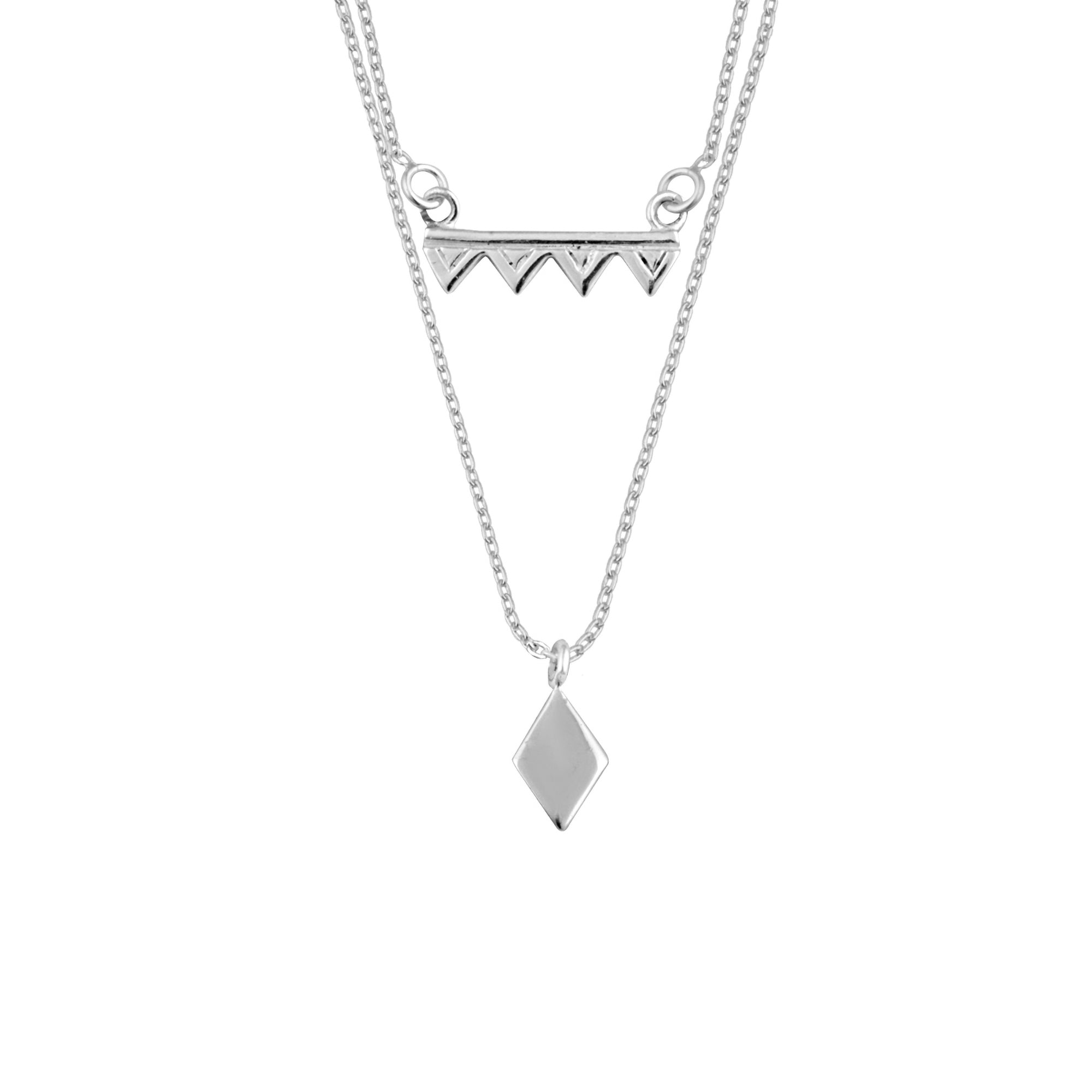 Sterling Silver Double Layer Geometric Triangle Diamond Necklace