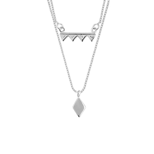 Sterling Silver Double Layer Geometric Triangle Diamond Necklace