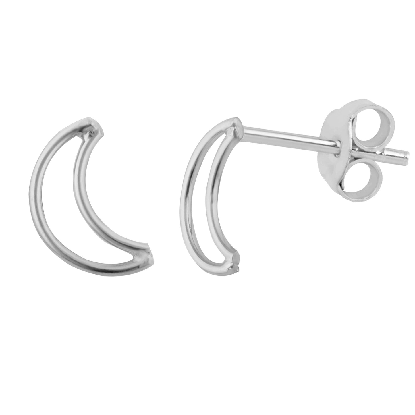 Sterling Silver Crescent Moon Outline Stud Earrings