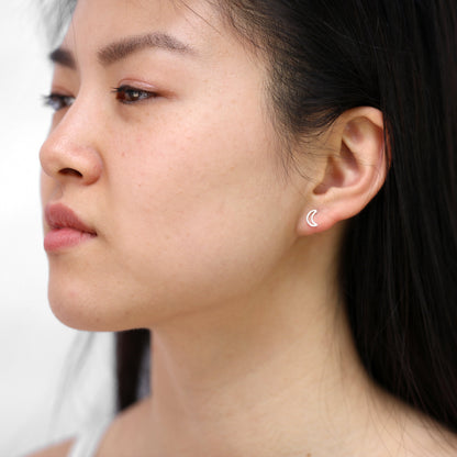 Sterling Silver Crescent Moon Outline Stud Earrings