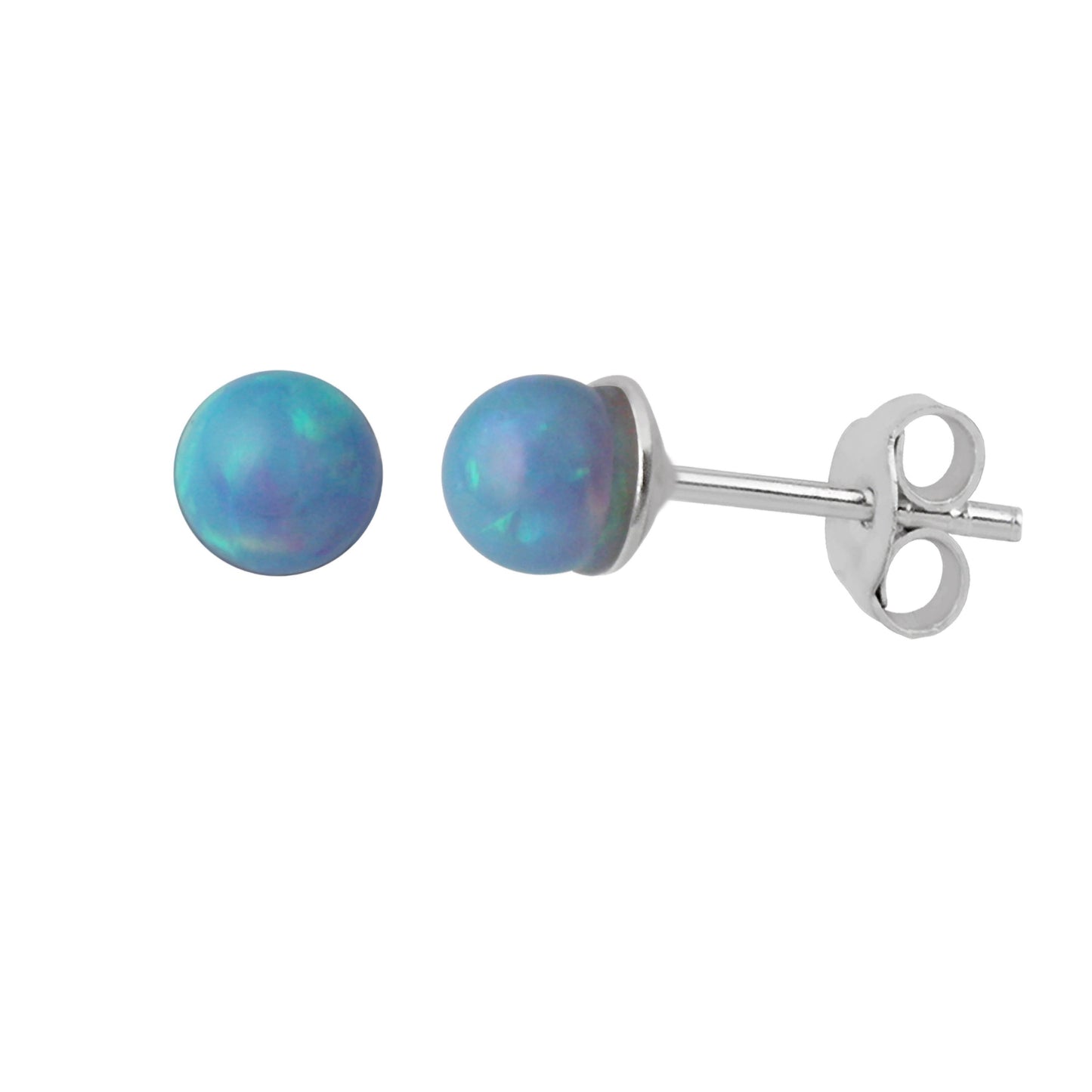 Sterling Silver & Faux Opal Small Ball Stud Earrings
