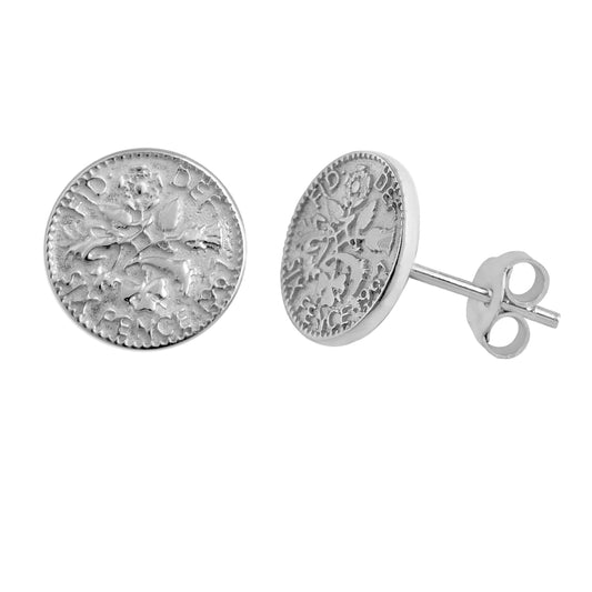 Sterling Silver Lucky Six Pence Stud Earrings