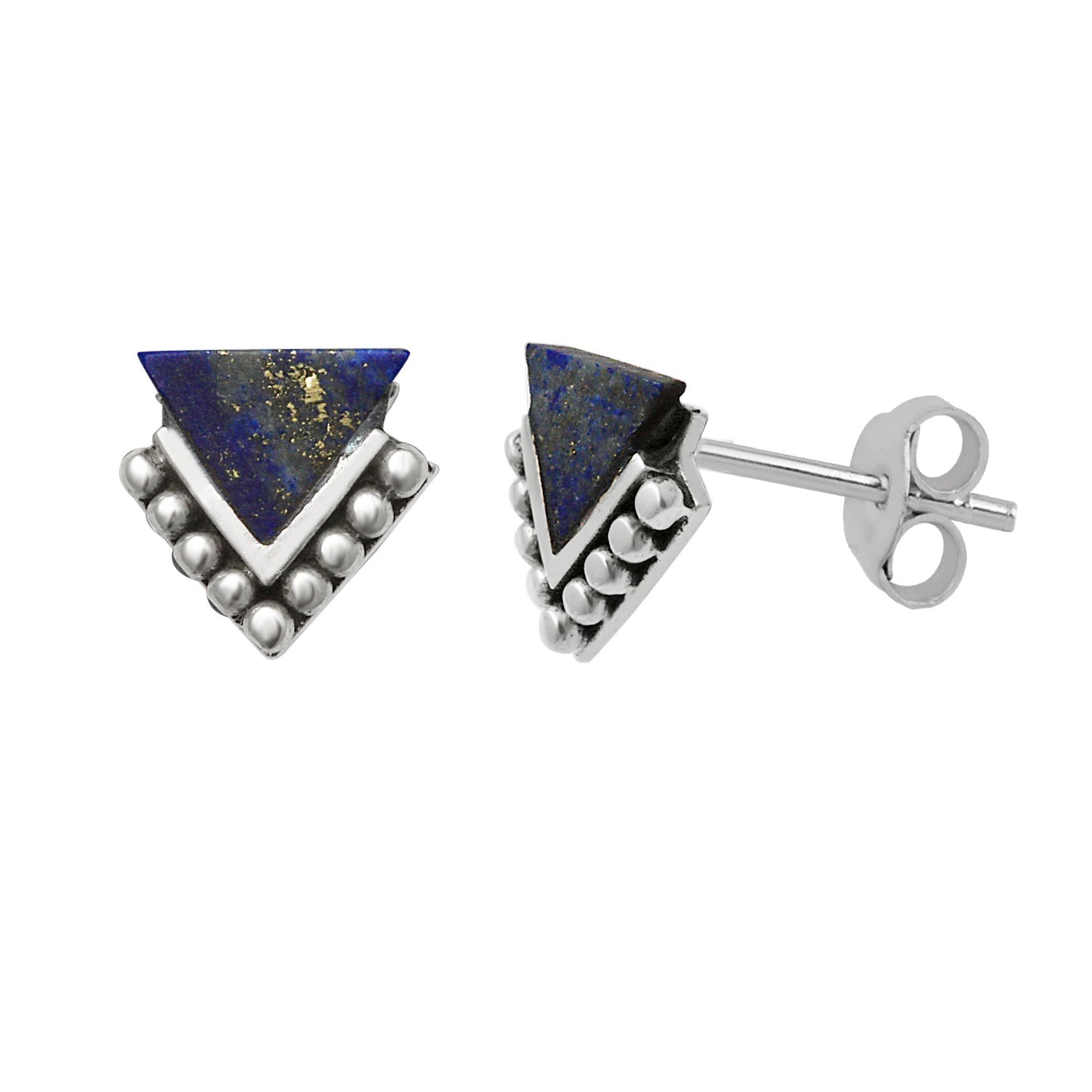 Sterling Silver & Faux Lapis Beaded Triangle Stud Earrings