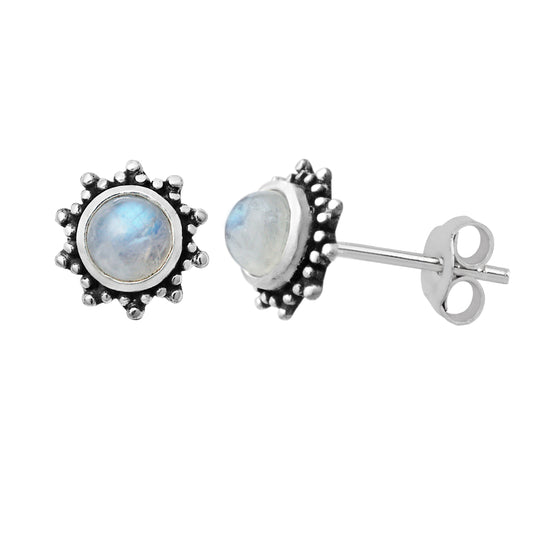 Sterling Silver & Moonstone Flaming Sun Stud Earrings