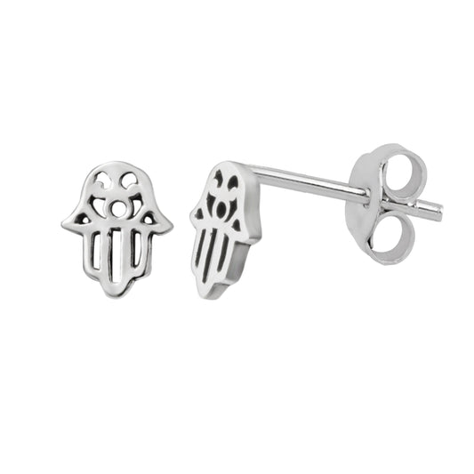 Small Sterling Silver Cut Out Hamsa Hand Stud Earrings