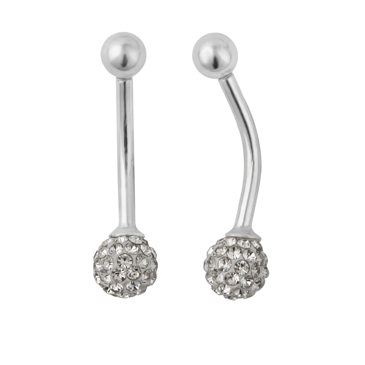 Sterling Silver & CZ Crystal Ball Belly Bar
