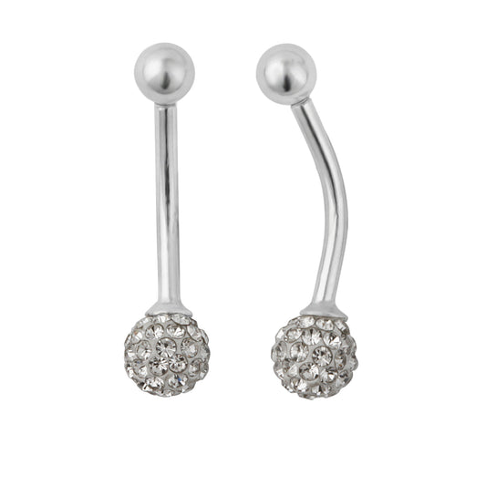 Sterling Silver & CZ Crystal Ball Belly Bar