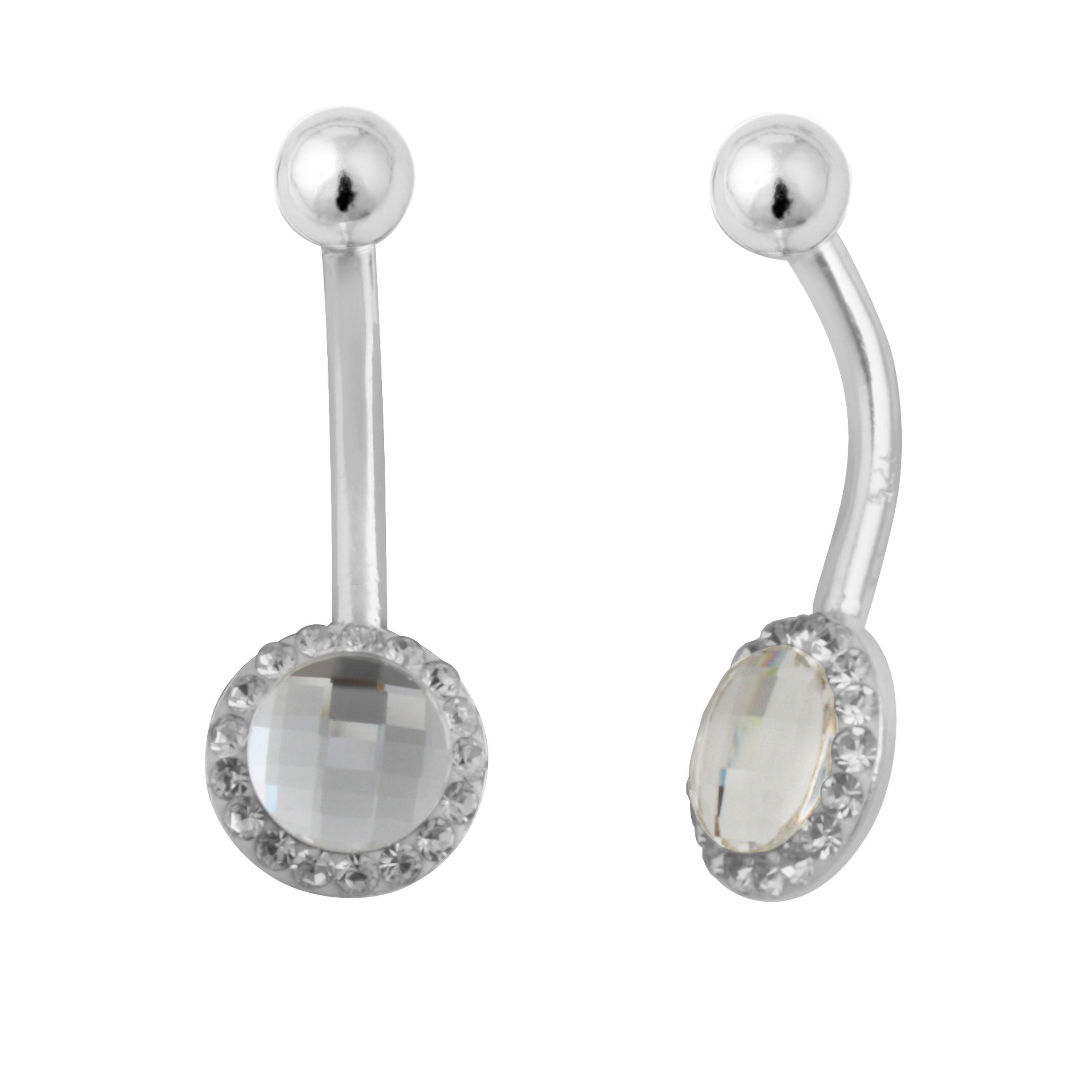 Sterling Silver & Round Cluster CZ Belly Bar