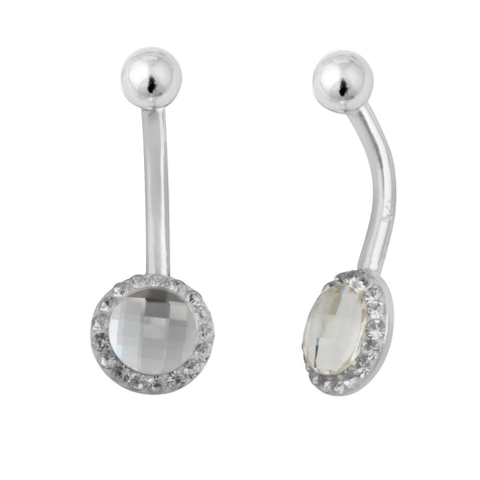 Sterling Silver & Round Cluster CZ Belly Bar