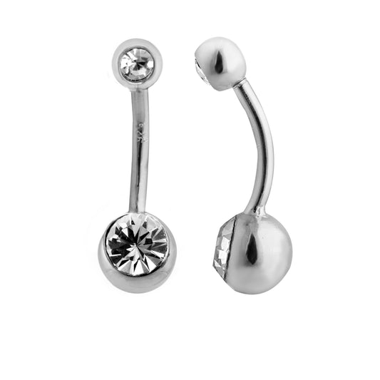 Sterling Silver Double Ball Round CZ Belly Bar