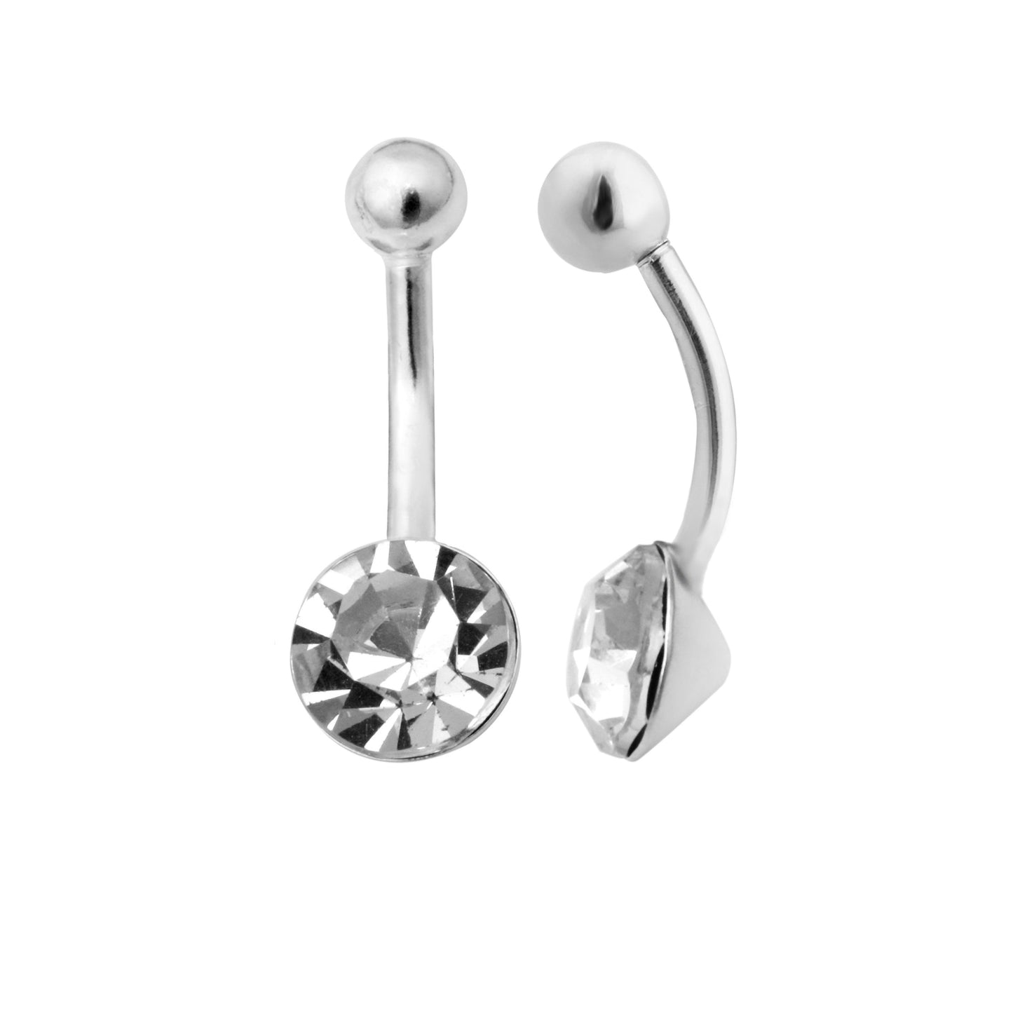 Sterling Silver & Round CZ Crystal Belly Bar