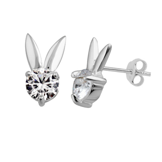 Sterling Silver & CZ Crystal Bunny Rabbit Stud Earrings
