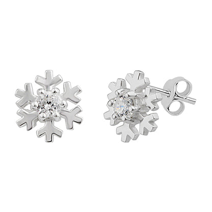 Sterling Silver Snowflake Stud Earrings with CZ Crystal
