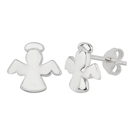 Small Sterling Silver Flying Angels Stud Earrings