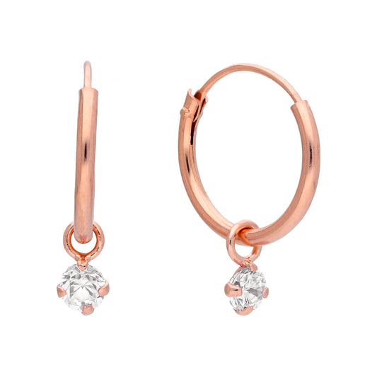 Rose Gold Plated Sterling Silver & CZ 3mm Crystal Hoop Earrings