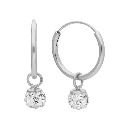 Sterling Silver & CZ 5mm Crystal Ball Hoop Earrings