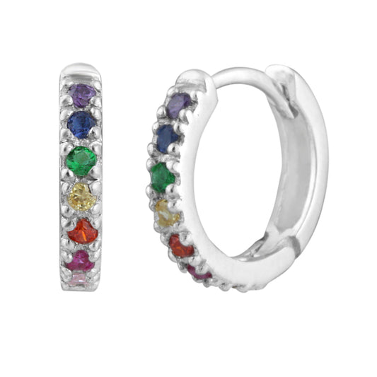 Sterling Silver & Rainbow Crystal Huggie Hoop Earrings