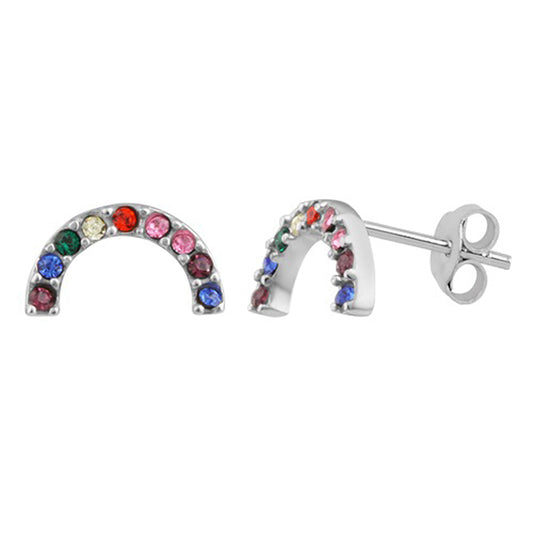 Sterling Silver & CZ Crystal Rainbow Stud Earrings