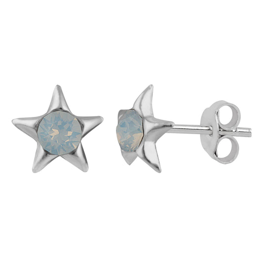 Sterling Silver & White Faux Opal Star Stud Earrings