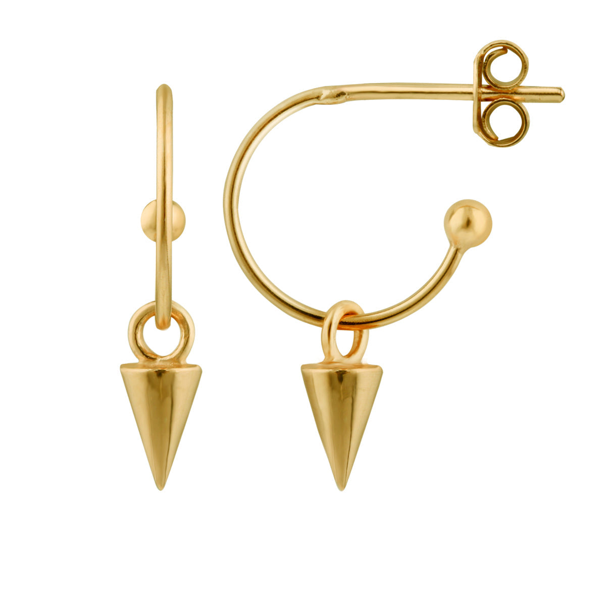 Gold Plated Sterling Silver Spike Charm Open Hoop Stud Earrings