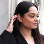Gold Plated Sterling Silver Spike Charm Open Hoop Stud Earrings