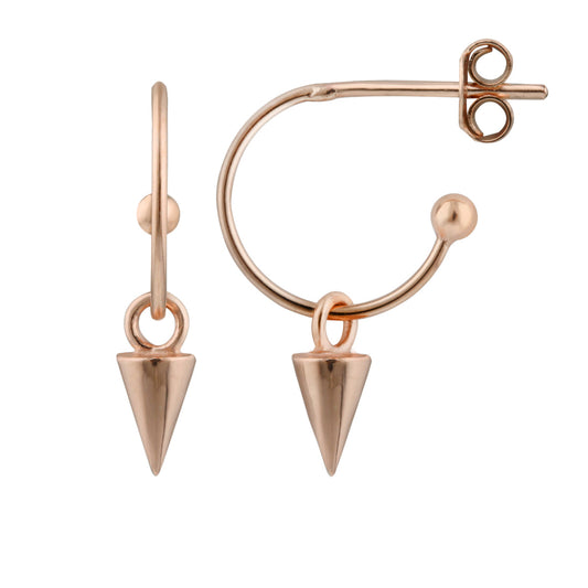 Rose Gold Plated Sterling Silver Spike Charm Open Hoop Stud Earrings