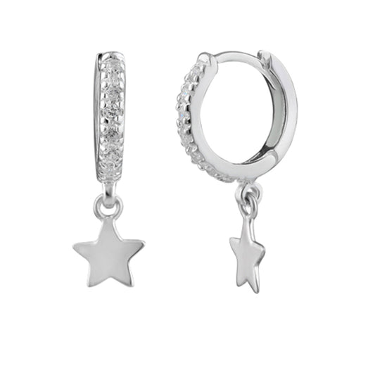 Sterling Silver Star Charm Huggie Hoop Earrings
