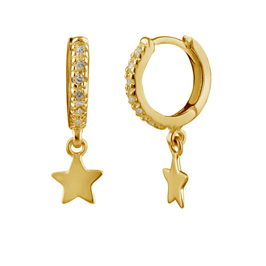 Gold Plated Sterling Silver Star Charm Huggie Hoop Earrings