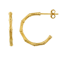 Gold Plated Sterling Silver Bamboo Open Stud Hoop Earrings