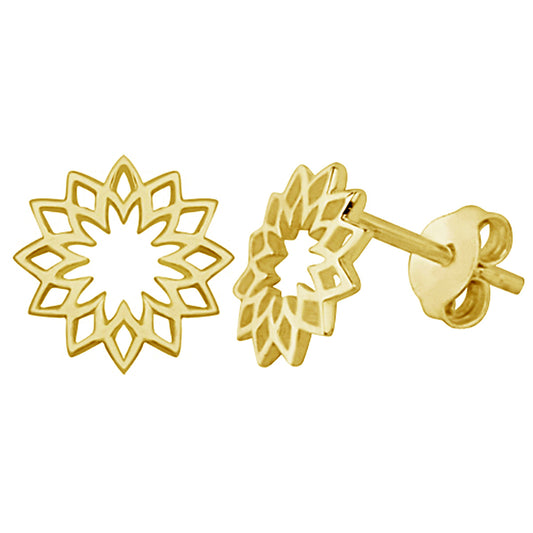 Gold Plated Sterling Silver Sun Chakra Flower Stud Earrings