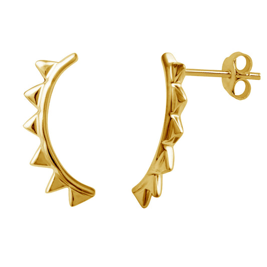 Gold Plated Sterling Silver Geometric Triangle Spike Ear Crawler Stud Earrings