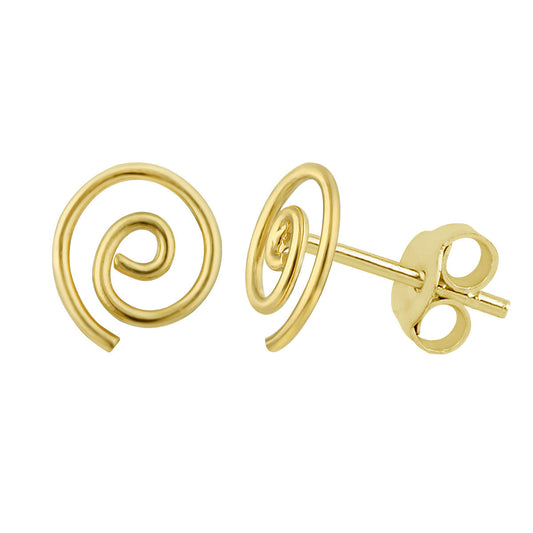 Gold Plated Sterling Silver Open Spiral Swirl Handmade Stud Earrings