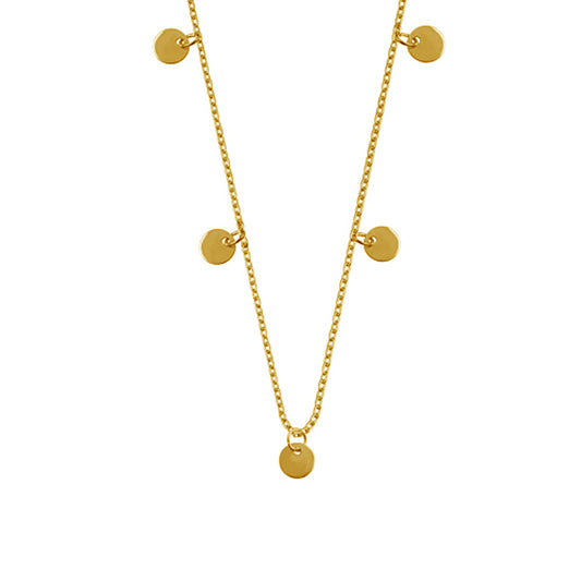 Gold Plated Sterling Silver Multiple Round Circle Disc Charms Necklace