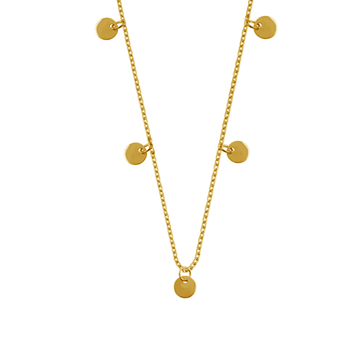 Gold Plated Sterling Silver Multiple Round Circle Disc Charms Necklace