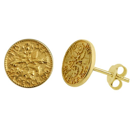 Gold Plated Sterling Silver Lucky Six Pence Stud Earrings