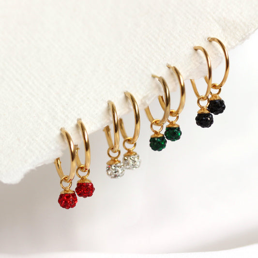 Gold Plated Sterling Silver & Colour Crystal Ball Hoop Earrings