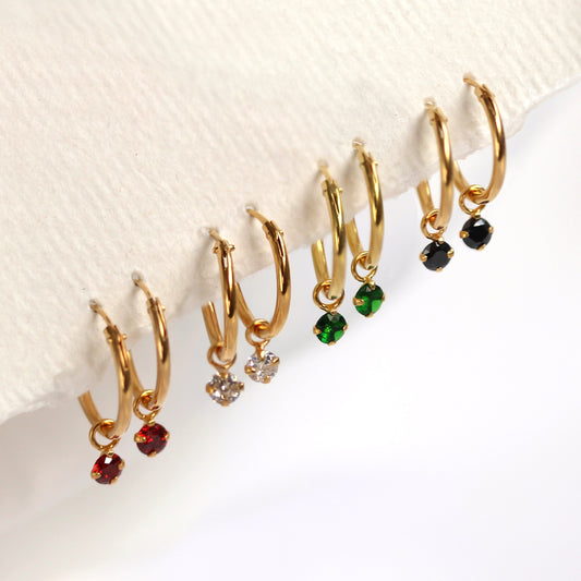 Gold Plated Sterling Silver & Colour Crystal Hoop Earrings
