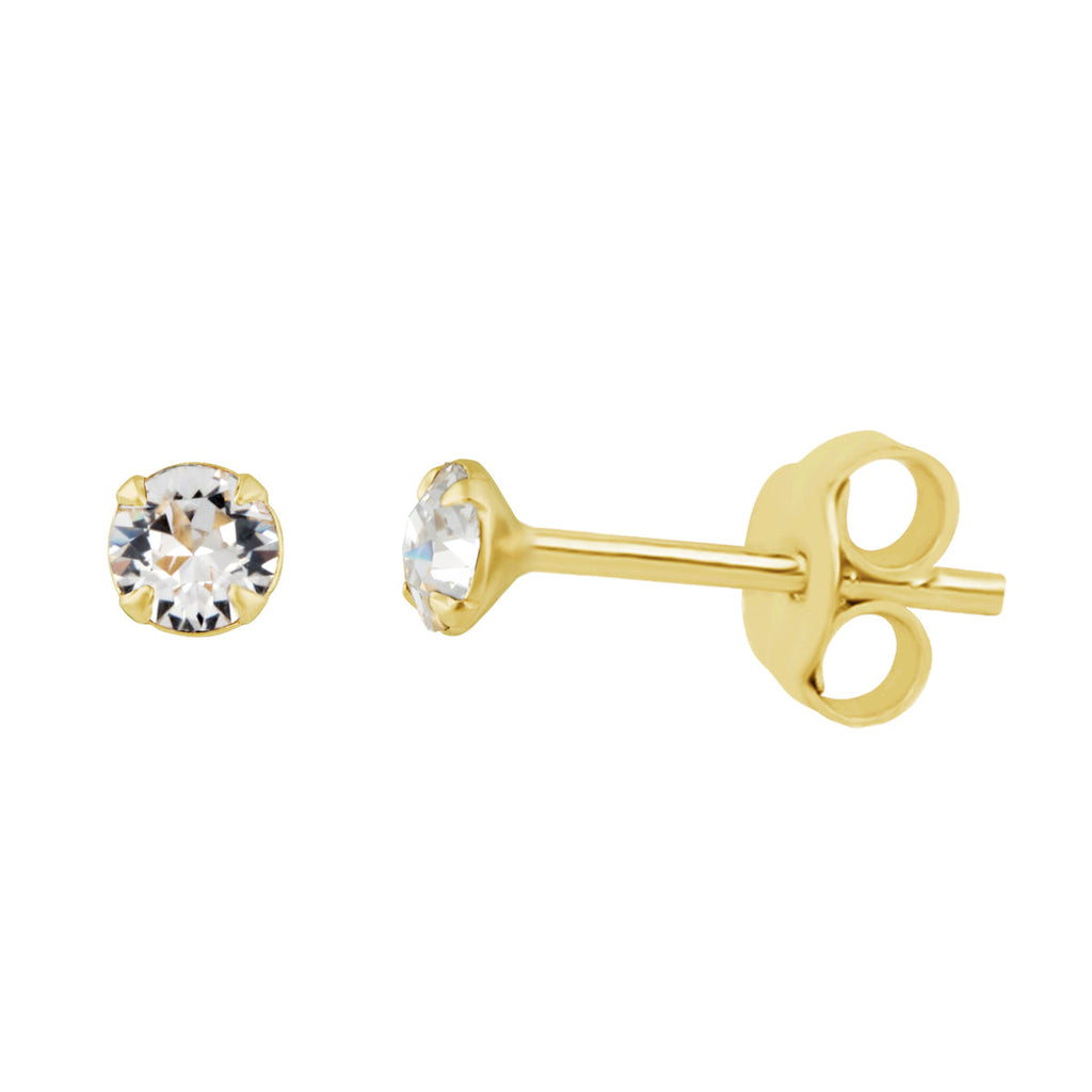 Gold Plated Sterling Silver & 3mm CZ Claw Set Stud Earrings